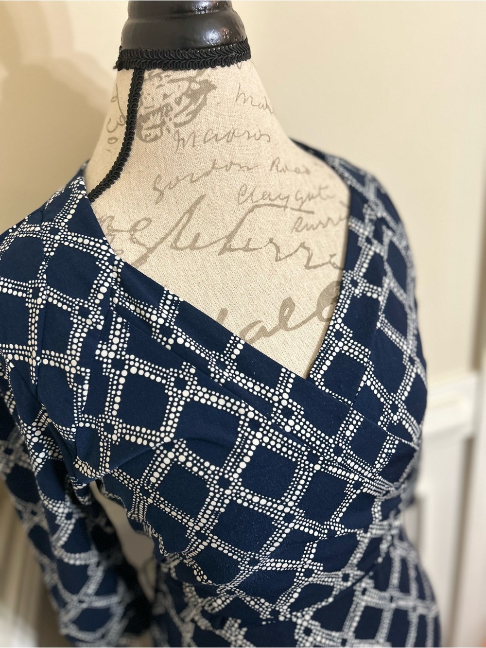 Merona Navy and White Geometric Wrap-Style Midi Dress - Picture 4 of 6